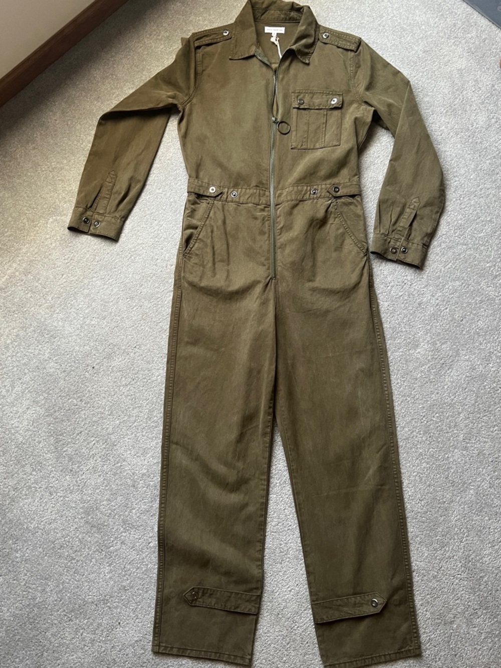 Good American Olive Utility Zip-Front Jumpsuit